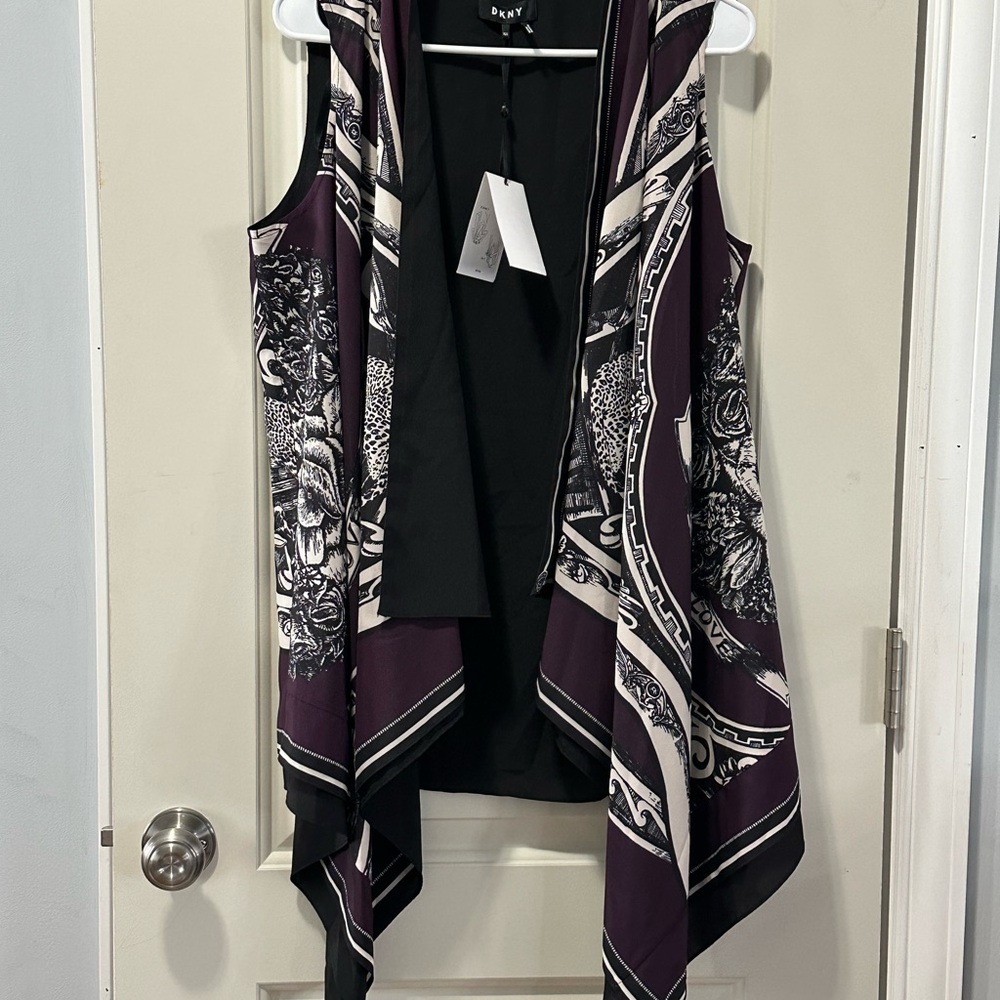DKNY Purple and Black Sleeveless Cardigan Size XS/S